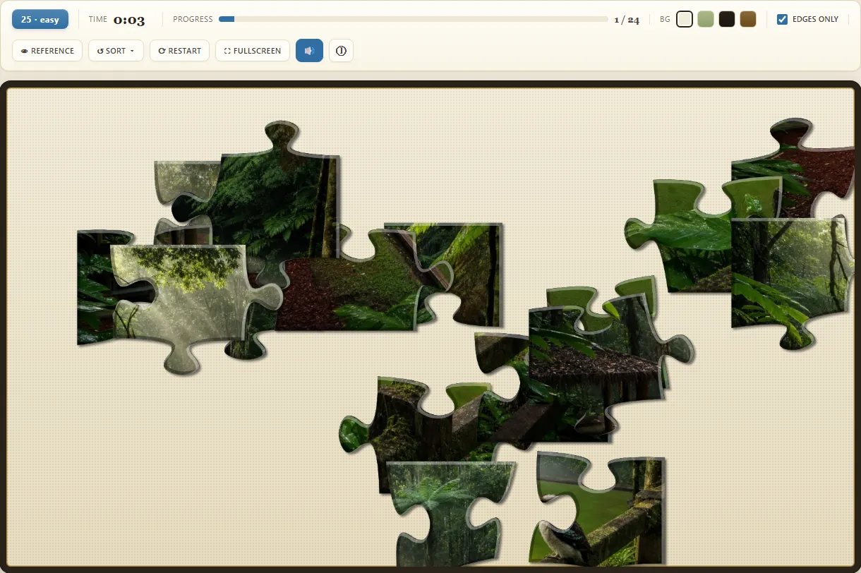 Daily jigsaw pieces mid-solve