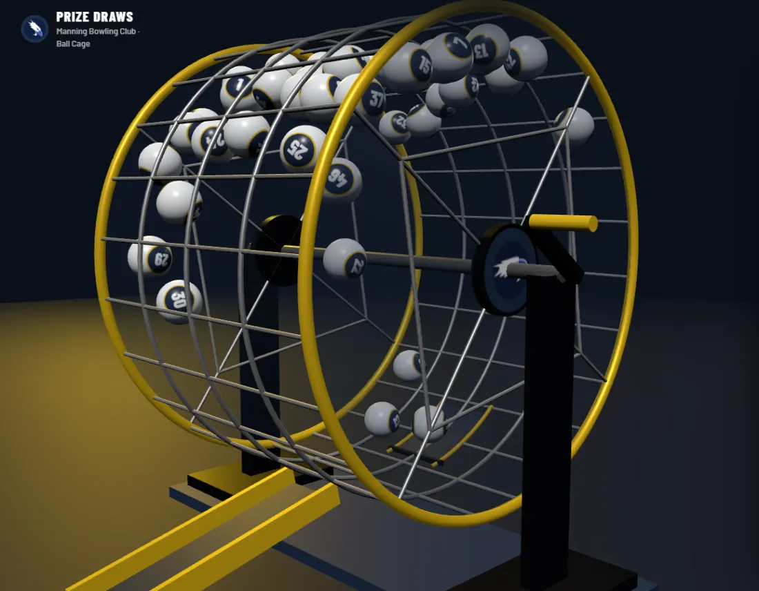 Ball Cage draw mid-spin on a clubhouse screen