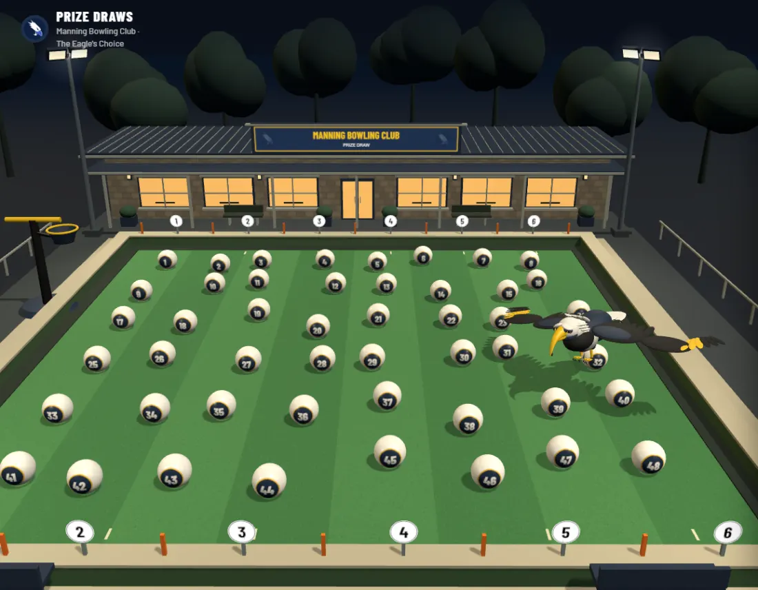 The Eagle's Choice draw mid-spin on a clubhouse screen