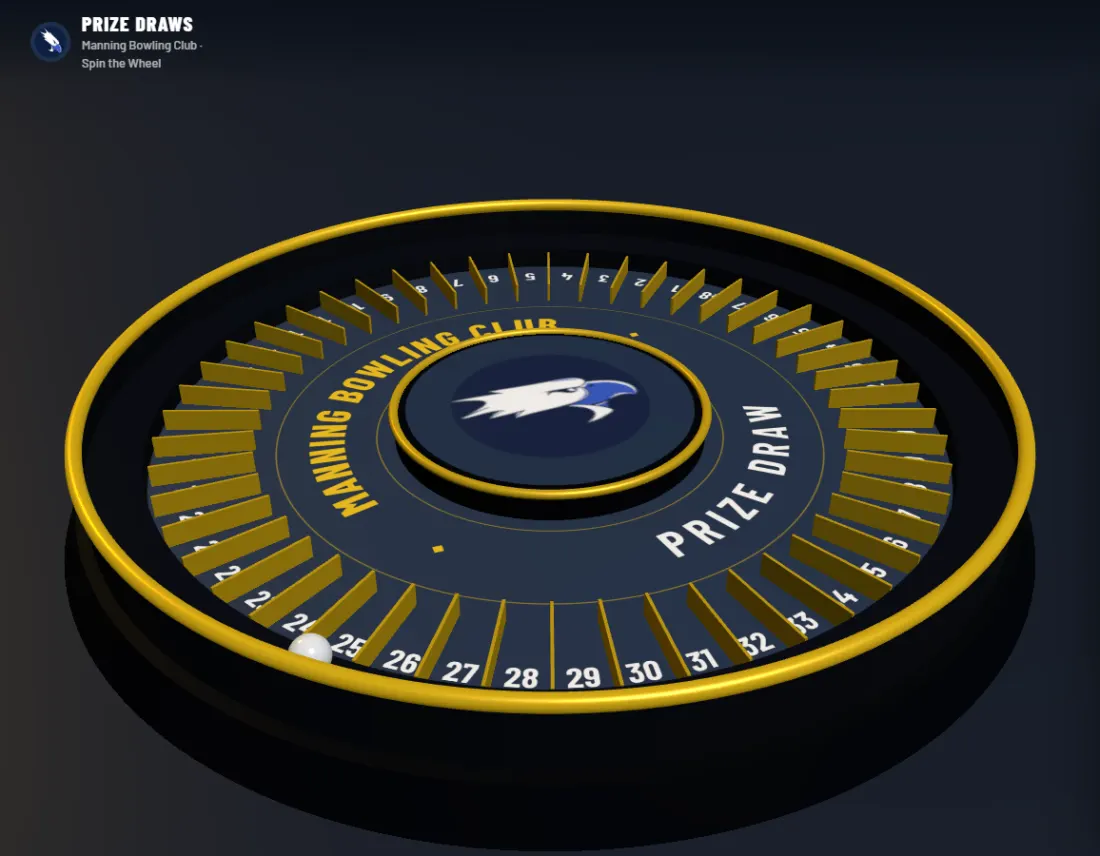 Spin the Wheel draw mid-spin on a clubhouse screen