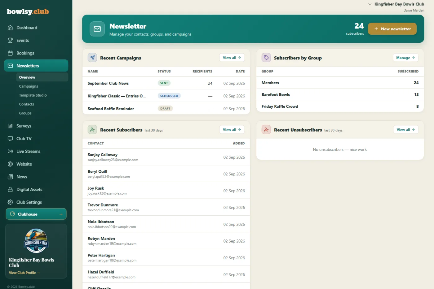 The Bowlsy newsletter editor — the newsletter itself is the editor