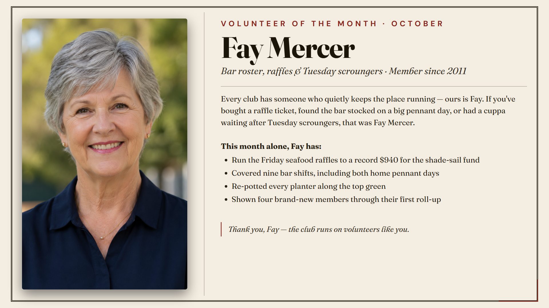 Club TV — Volunteer of the month spotlight board
