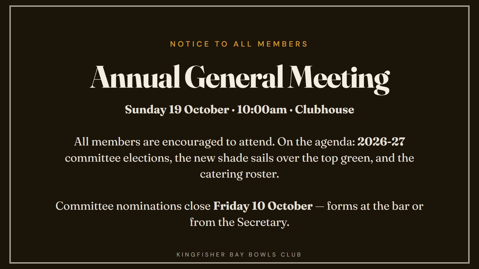 Club TV — Annual general meeting notice board
