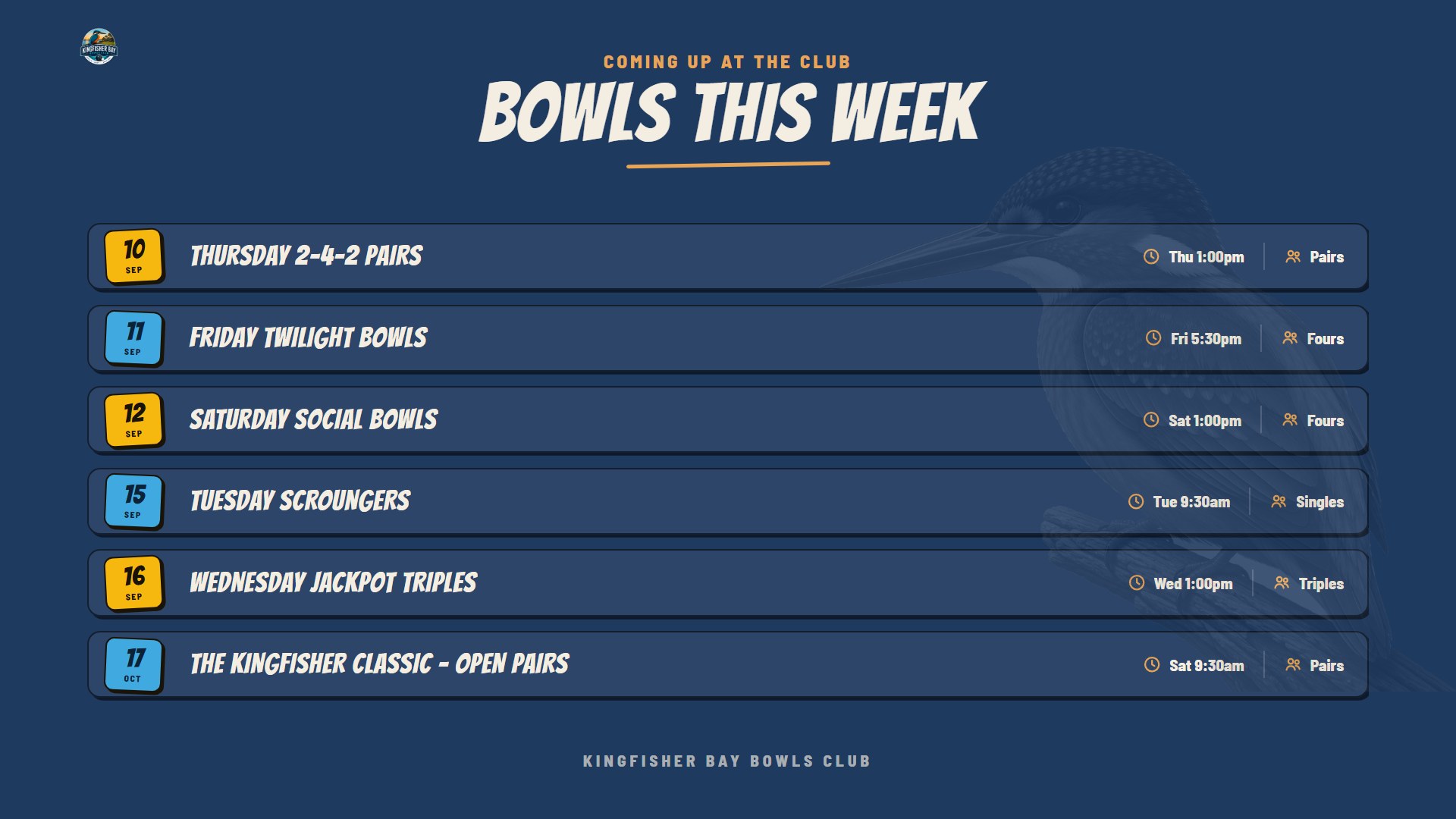 Club TV — the bowls week ahead board